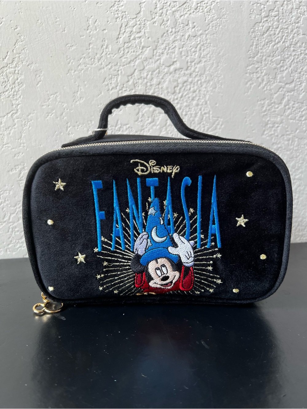 NWT Disney Primark Fantasia Sorcerer Mickey Embroidered Velvet Cosmetic Case